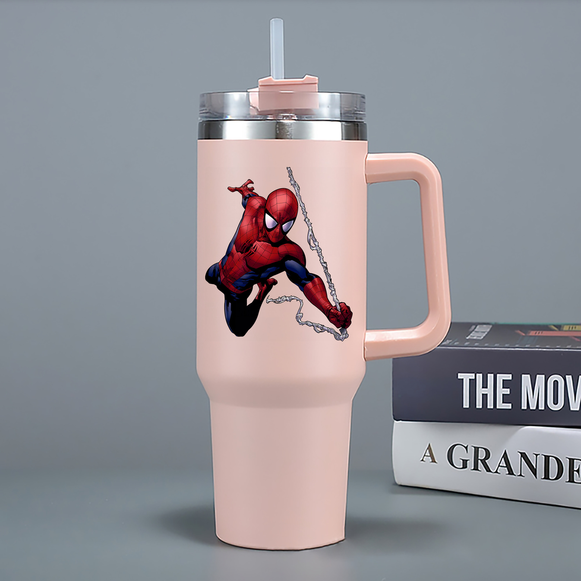 （画像用） Spider Man スパイダーマン 1200mL車用タンブラー - クリスタルステッカー（プラスチックストロー付き）